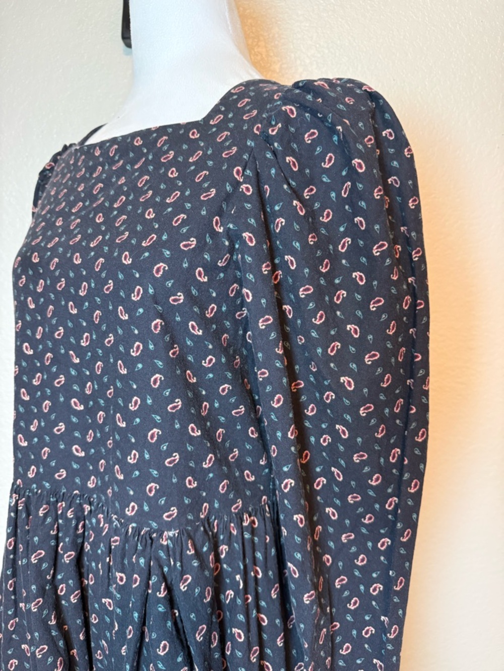 Vintage 1980’s Laura Ashley Paisley Print Prairie Dress Blue Size 12 - Picture 7 of 16